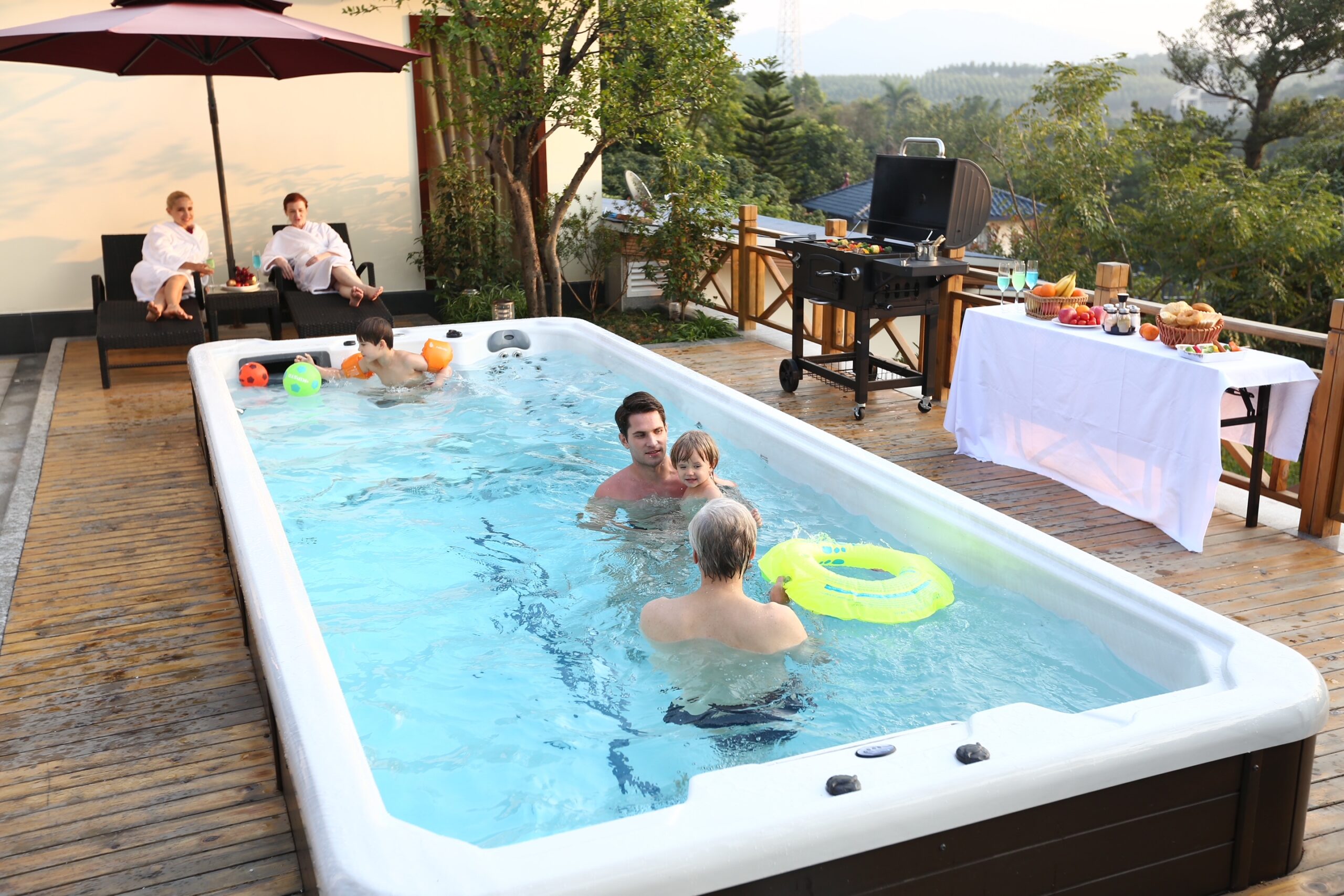 Family using Riptide Pools Swim Spa at Home