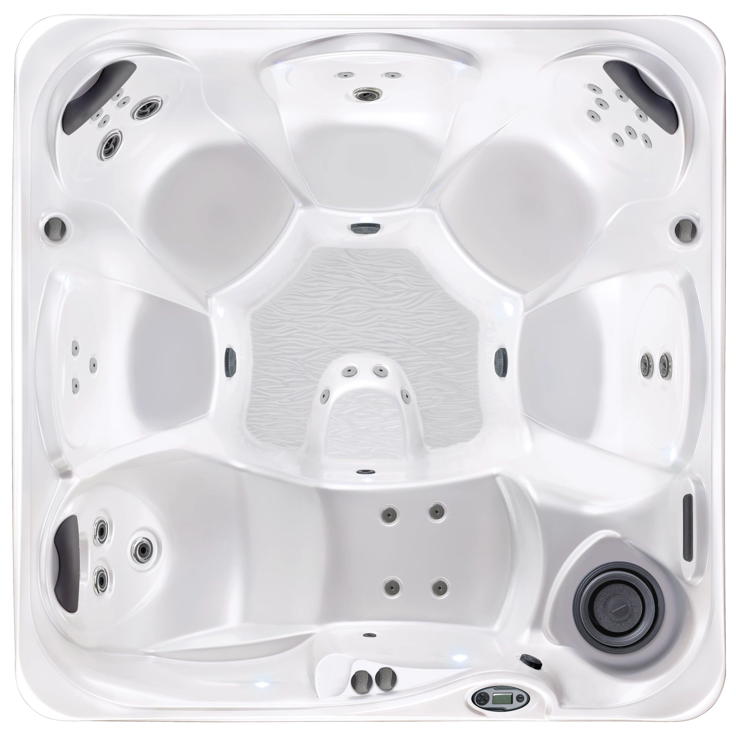 ULTIMATE 6 — WLA 735L in Alpine White, overhead view showing the full lounger and five seats